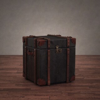 Journey Black Croc-embossed Leather Trunk Side Table
