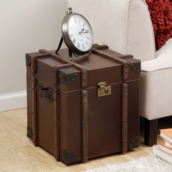 Journey Vintage Tobacco Leather Trunk Side Table Overstock Shopping
