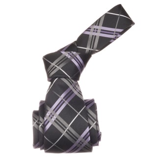 Republic Men's Charcoal/ Lavender Plaid Microfiber Neck Tie
