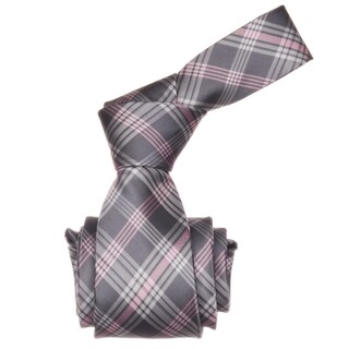 Republic Men's Grey/ Pink Plaid Microfiber Neck Tie