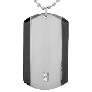 Black-plated Stainless Steel Cubic Zirconia Dog Tag Necklace