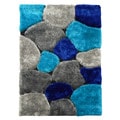 Hand-tufted Flash Shaggy-658 Abstract Color Block Blue Shag Rug (5' x 7')