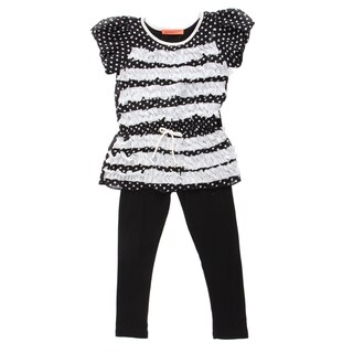 Funkyberry Girls' Short Sleeve Polka Dot Top with Leggings