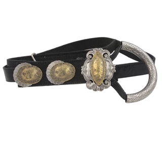 Black Lizard Embossed Leather Hand-hammered Antique Silver/ Brass Buckle