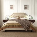Esmeral Beige Linen Button Tufted Arched Bridge Upholstered Bed