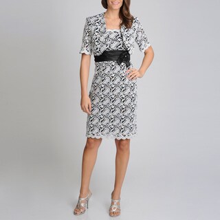 R & M Richards Women's Black/ White Embroidered Jacket Dress
