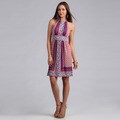 London Times Women's Printed Matte Jersey Keyhole Halter Dress