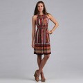 London Times Women's Printed Matte Jersey Keyhole Halter Dress