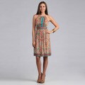 London Times Women's Printed Matte Jersey Keyhole Halter Dress