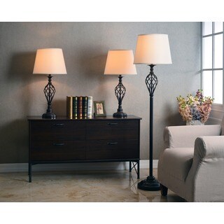 'Ostell' Rubbed Bronze Twist Base Lamps (Set of 3)
