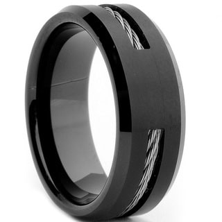 Tungsten Carbide Black-plated Steel Cable Inlay Ring