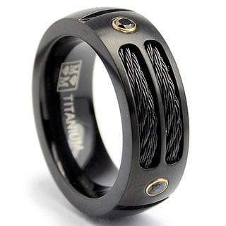 Oliveti Black-plated Titanium Men's Steel Cable and Black CZ Band (8 mm)