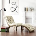 TRIBECCA HOME Bellagio Beige Linen Button Tufted Curved Chaise Lounge with Ottoman