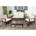 Safavieh Outdoor Living PE Wicker Beige Cushion Glass Top 4-piece Patio Set