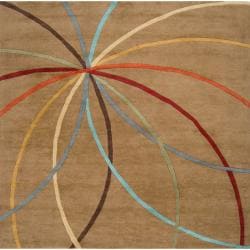 Hand-tufted Brown Contemporary Argand Wool Abstract Rug (6' Square)