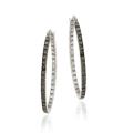 Sterling Silver Black Diamond Accent In And Out Oval Hoop Earrings