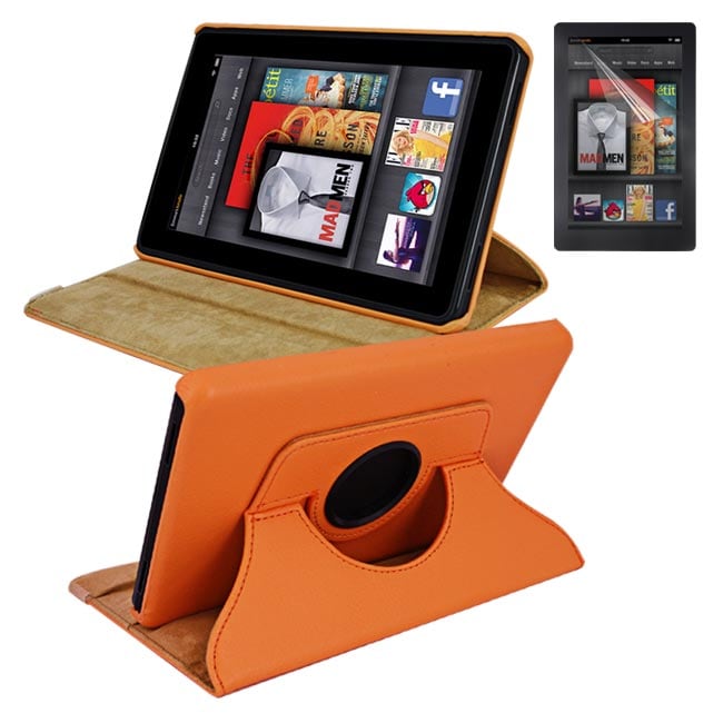 SKQUE  Kindle Fire Orange Rotating Leather Case/ Screen