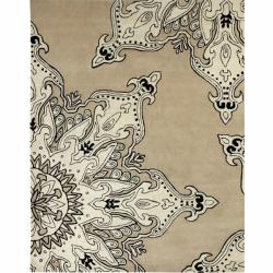 Handmade Luna Moda Beige New Zealand Wool Rug (7'6 x 9'6)