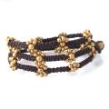 Triple Wrap Daisy Link Floral Brass Cotton Rope Bracelet (Thailand)