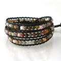 Seven Color Jade Treasure Triple Wrap Leather Bracelet (Thailand)