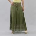Meetu Magic Olive Green Embroidered Full-length Peasant Skirt