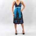 Meetu Magic Turquoise Peacock Feather Print Embellished Dress