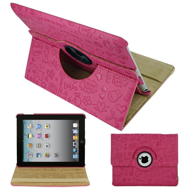 SKQUE Apple iPad 2 Hot Pink Rotating Leather Case