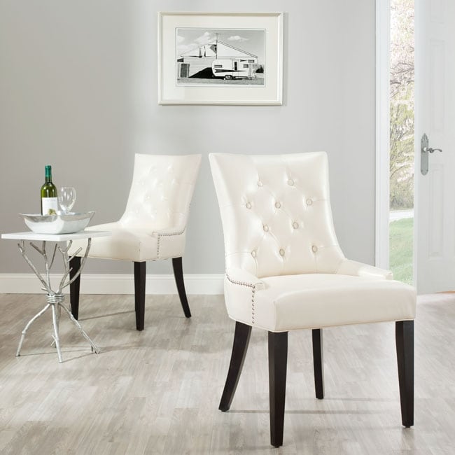   Cream Leather Nailhead Dining Chairs (Set of 2)  