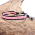 Pink Rhodonite Round Charm Single Strand Leather Bracelet (Thailand)