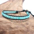 Blue Amazonite Round Charm Single Strand Leather Bracelet (Thailand)