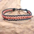 Bronze Goldstone Round Charm Single Strand Leather Bracelet (Thailand)