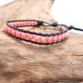 Orange Coral Round Charm Single Strand Leather Bracelet (Thailand)