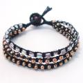Pink Crystal-Brass Beads Chic Medley 3-strand Bracelet (Thailand)