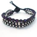 Purple Crystal-Brass Beads Chic Medley Three Strand Bracelet (Thailand)