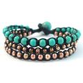 Turquoise-Brass Beads Chic Medley Three Strand Bracelet (Thailand)