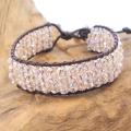 Shimmering Four Row Pink Luster Crystal Net Leather Bracelet (Thailand)
