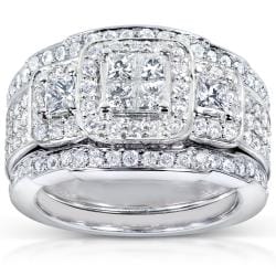 14k White Gold 1 1/3ct TDW Diamond 3-piece Bridal Ring Set (H-I, I1-I2)
