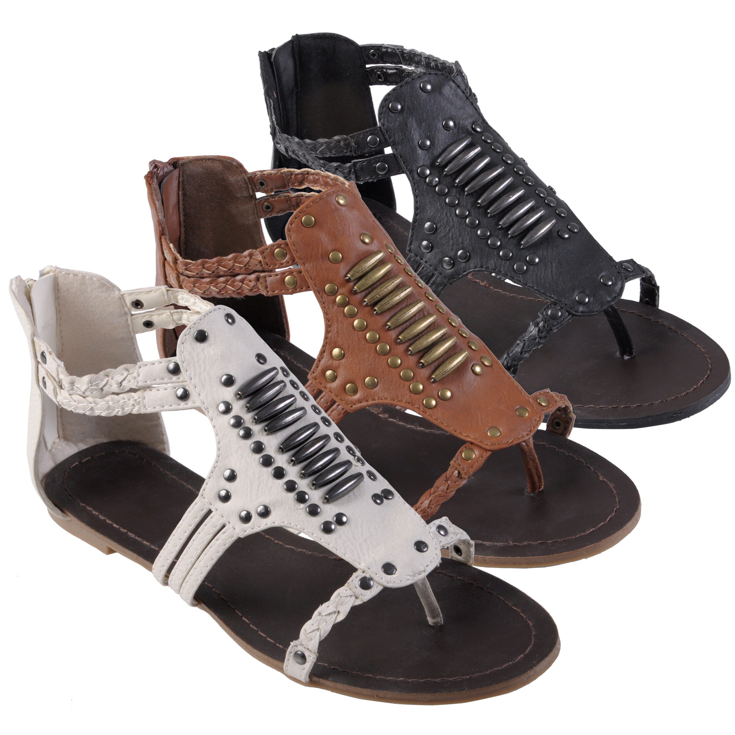 Journee Collection Womens Scroll Studded Gladiator Sandals