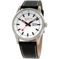 Mondaine Men's 'Night Vision Big Date' Stainless Steel Black Leather Watch