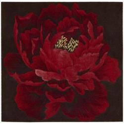 Hand Tufted Red Flower Art Wool Rug (5' x 5')