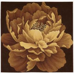 Hand Tufted Natural Flower Art Wool Rug (5' x 5')