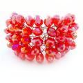 Red-Orange Crystal Charm Five Row Net Handmade Bracelet (Thailand)