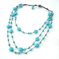 Blue Turquoise Triple Layer Floating Bubble Cotton Rope Necklace (Thailand)