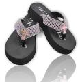 Hidden Sole Women's Black Rhinestone Flip Flops