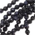 Dark Blue Goldstone Faceted Round Beads