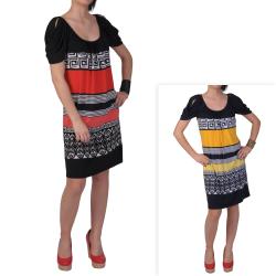 Sangria Women's Patterned Cut-out Sleeve Knee-length Dress