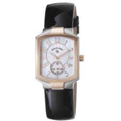 Philip Stein Women's 'Signature' Black Leather Strap Two Tone Watch
