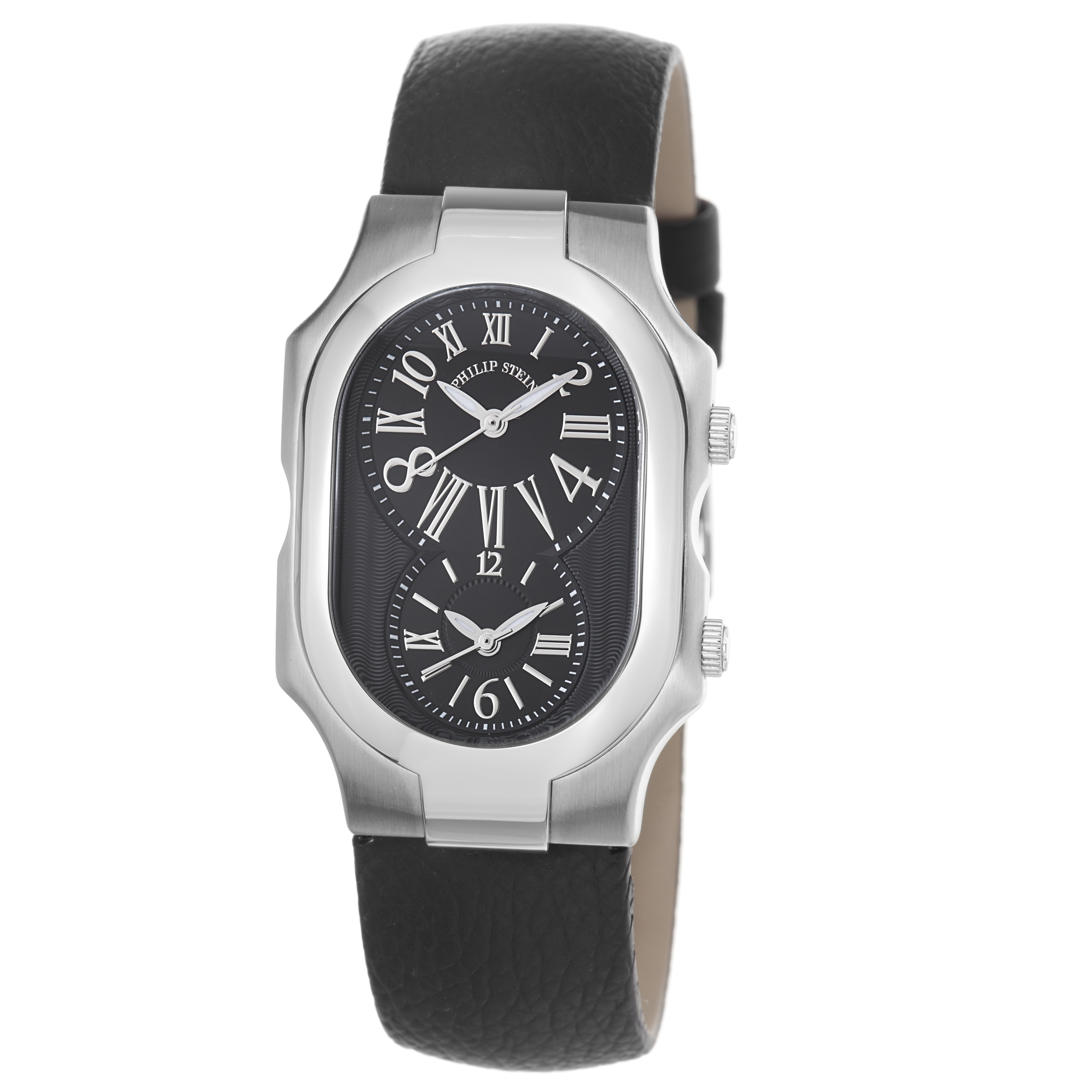 Philip Stein Womens Signature Black Dial Black Leather Strap Watch