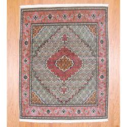 Persian Hand-knotted Tabriz Ivory/ Rose Wool/ Silk Rug (5'1 x 6'6)