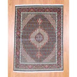 Persian Hand-knotted Tabriz Navy/ Burgundy Wool/ Silk Rug (5' x 6'10)